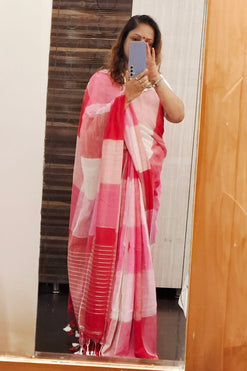 Multicoloured Linen Saree with Running Blouse Piece
