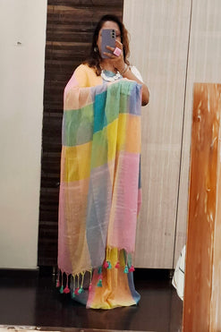 Multicoloured Linen Saree with Running Blouse Piece