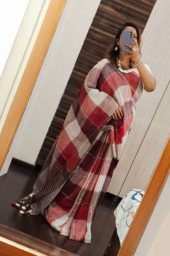 Multicoloured Linen Saree with Running Blouse Piece