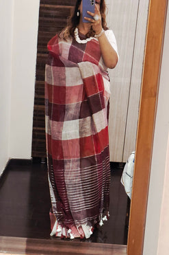 Multicoloured Linen Saree with Running Blouse Piece