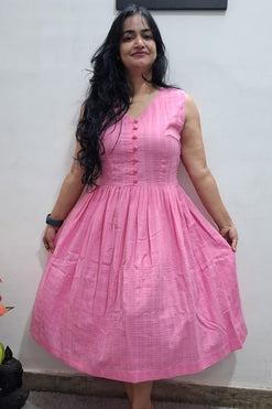 Pink Yarn Dyed Cotton Style Shorts Kurti