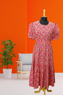 Bagru Print Dress Fabric: Cambric Cotton