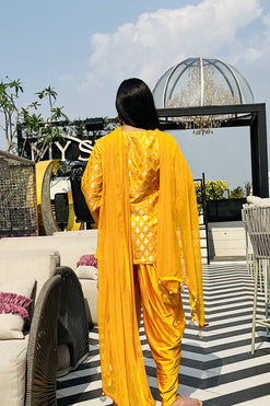 Yellow Suit with Tulip Pant For Haldi Fabric: Brocade + Satin