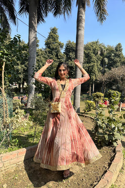 Tie Dye Print Long Dress Fabric: Lurex Organza