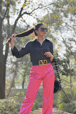 Black Solid Shirt Fabric: Satin