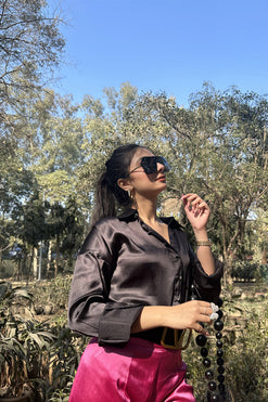 Black Solid Shirt Fabric: Satin