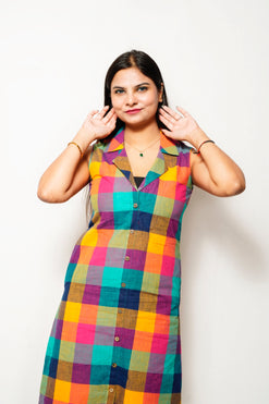 Shirt Dress with Side Pockets Cotton Handloom