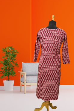 Bagru Print Kurti  Maroon Fabric: Cambric Cotton
