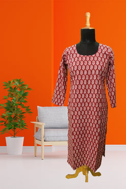 Bagru Print Kurti  Maroon Fabric: Cambric Cotton