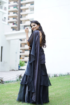 Glamorous and Stylish Saree Black-Fabric-Satin, Organza