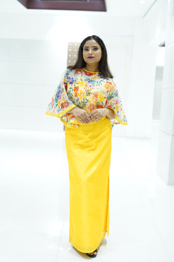 Body Hugging Dress with Poncho-Colour: Yellow