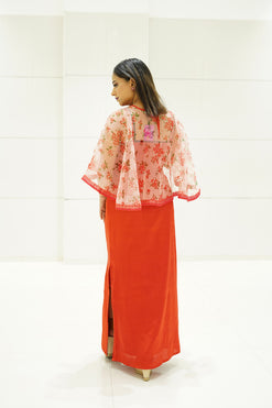 Body Hugging Dress with Poncho-Colour: Red