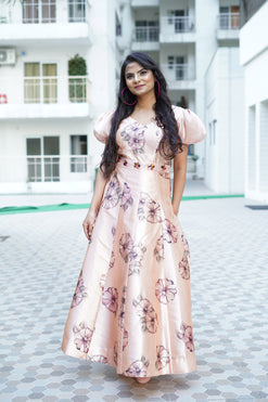 Captivating Gown-Colour:Peach Printed