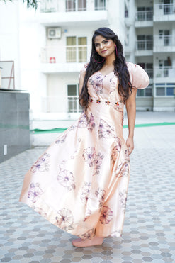 Captivating Gown-Colour:Peach Printed