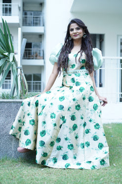 Captivating Gown-Colour: Light Green Printed