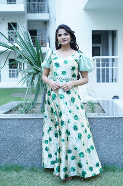 Captivating Gown-Colour: Light Green Printed