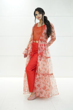 Crop Top Set With Shrug-Fabric - Organza, Brocade, Taffeta