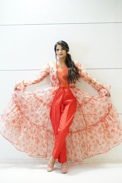 Crop Top Set With Shrug-Fabric - Organza, Brocade, Taffeta