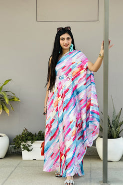 Printed One Shoulder Kaftan Fabric: Satin