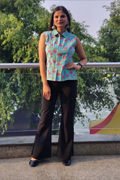 Chaitasri Cambric Cotton Printed Sleeveless Shirt