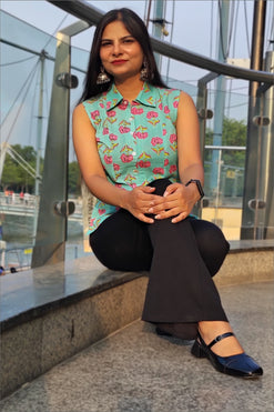 Chaitasri Cambric Cotton Printed Sleeveless Shirt