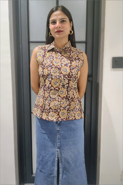 Chaitasri Cambric Cotton Printed Sleeveless Shirt