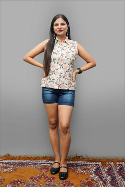Chaitasri Cambric Cotton Printed Sleeveless Shirt