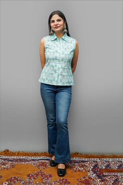 Chaitasri Cambric Cotton Printed Sleeveless Shirt