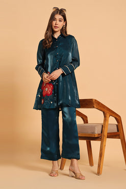 Embroidered Shirt Collar Tunic & Trousers Co-ords
