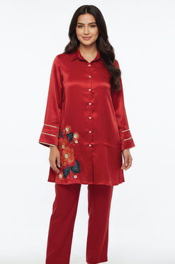 Sheen Organza Deep Pink and Deep Green Co-Ord Set