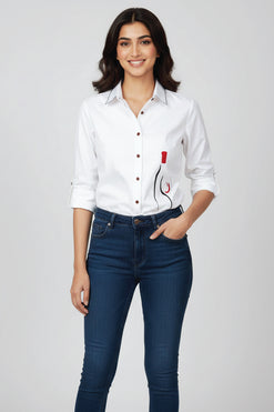Cotton Poplin Cotton Shirt with Modern Style Patch and Thread Work