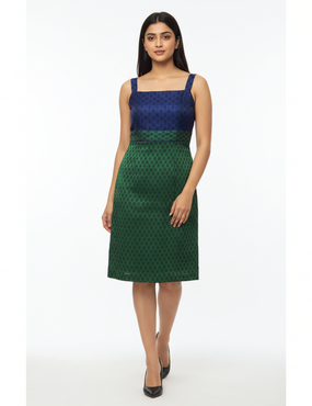 Cotton Handloom Green Blue Dress