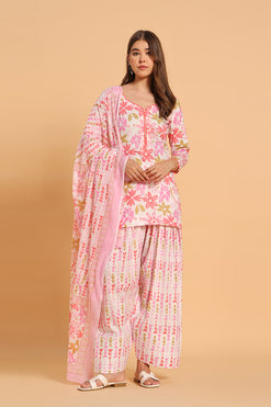 Pink Printed Kurta with Salwar With Dupatta