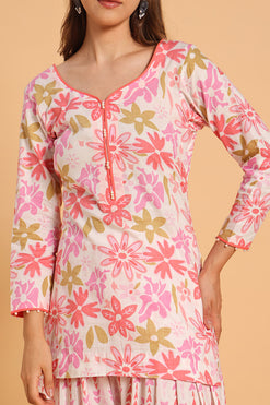 Pink Printed Kurta with Salwar With Dupatta