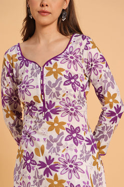 Purple Printed Kurta with Salwar With Dupatta