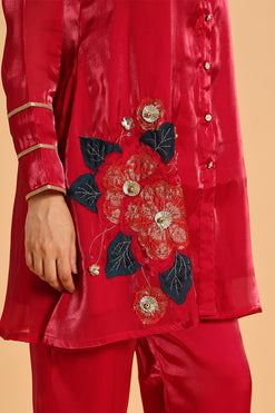 Embroidered Shirt Collar Tunic & Trousers Co-ords