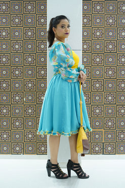 Lovely short dress with Marie sleeve-Colour:Yellow, Light Pink, Light Blue