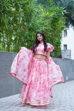 Elegant Skirt Crop Top With Dupatta-Colour:Tie Dye