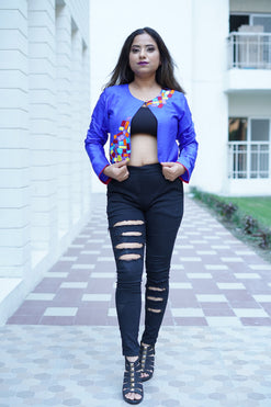 Front Open Crop Jacket-Colour:Blue