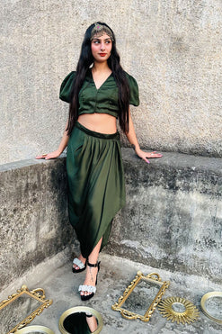 Olive Green Co-ord Set Fabric: Georgette Satin